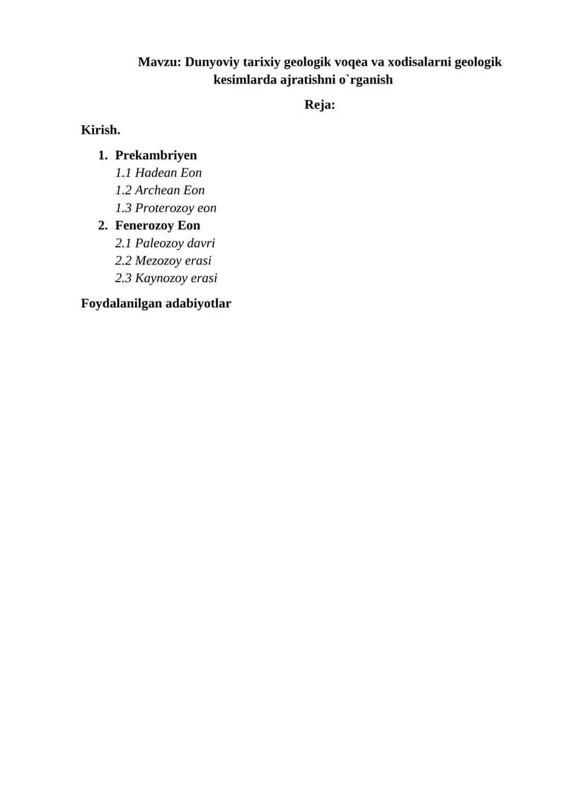 Geologik va Yer Geologiyasi