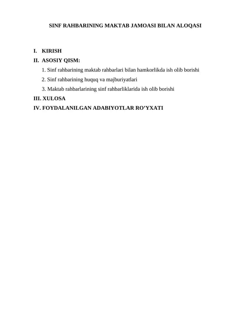 Sinf Rahbarining Maktab Jamoasi Bilan Aloqasi