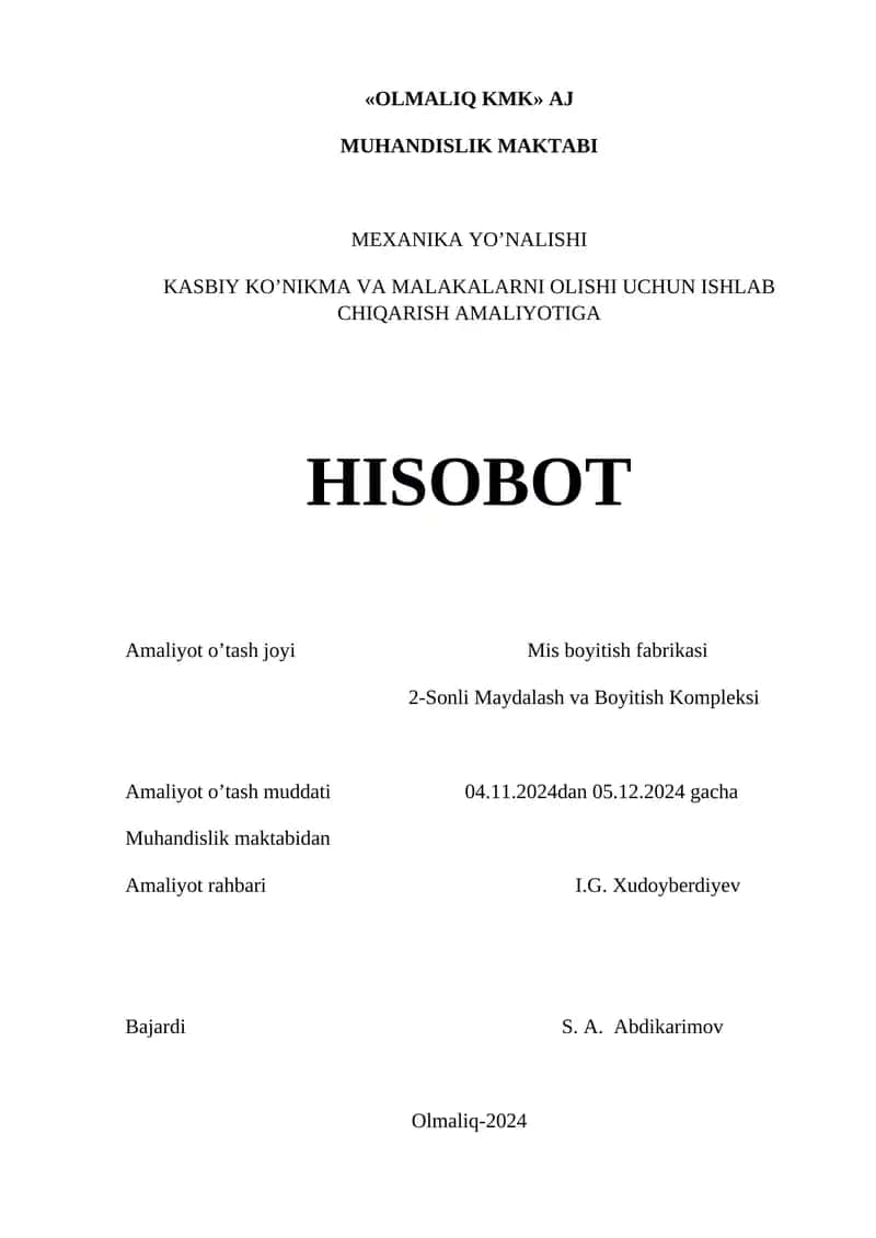 OLMALIQ KMK Hisobot