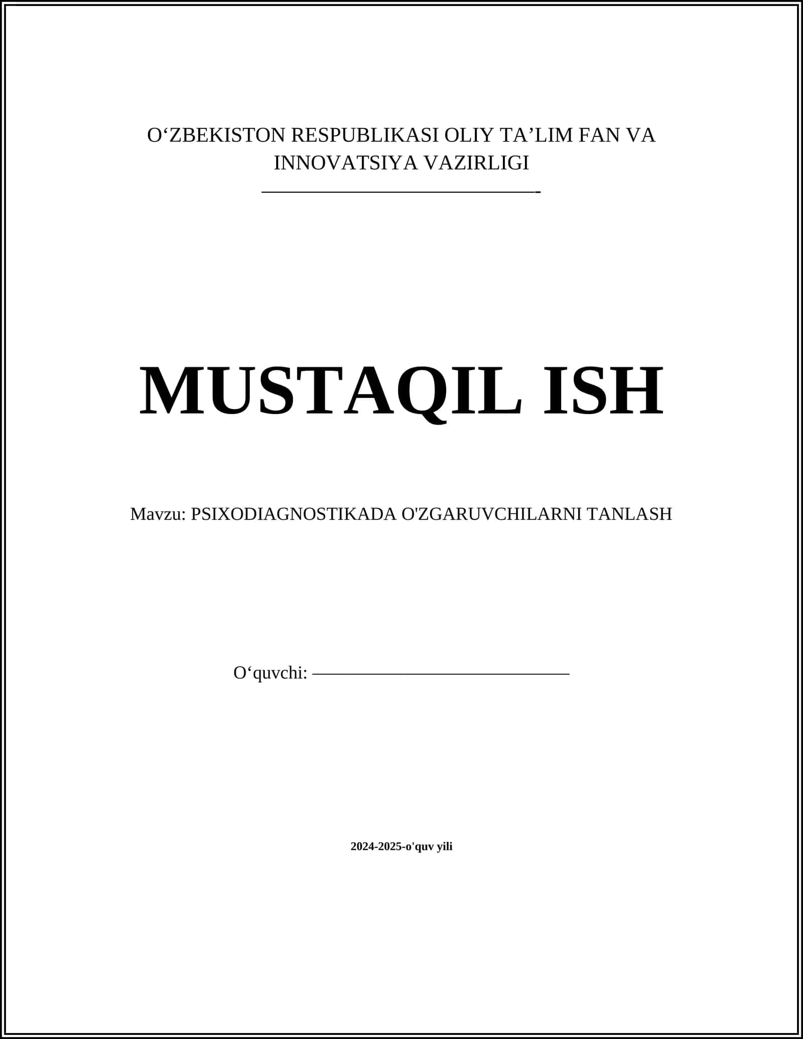 PSIXODIAGNOSTIKADA O'ZGARUVCHILARNI TANLASH