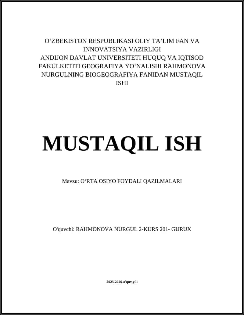 OʻRTA OSIYO FOYDALI QAZILMALARI