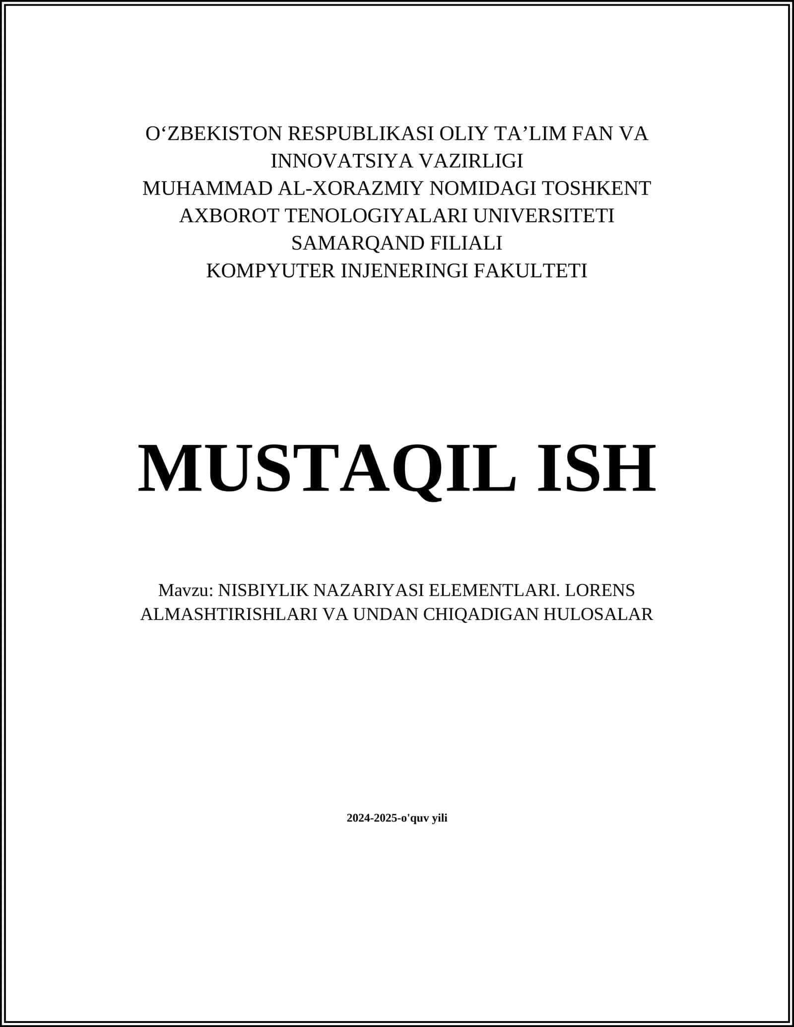 Maxsus nisbiylik nazariyasi asoslari
