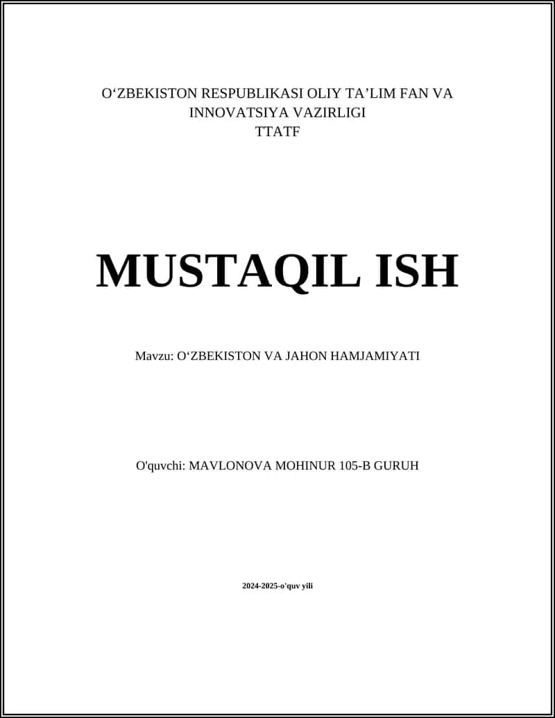 O‘ZBEKISTON VA JAHON HAMJAMIYATI