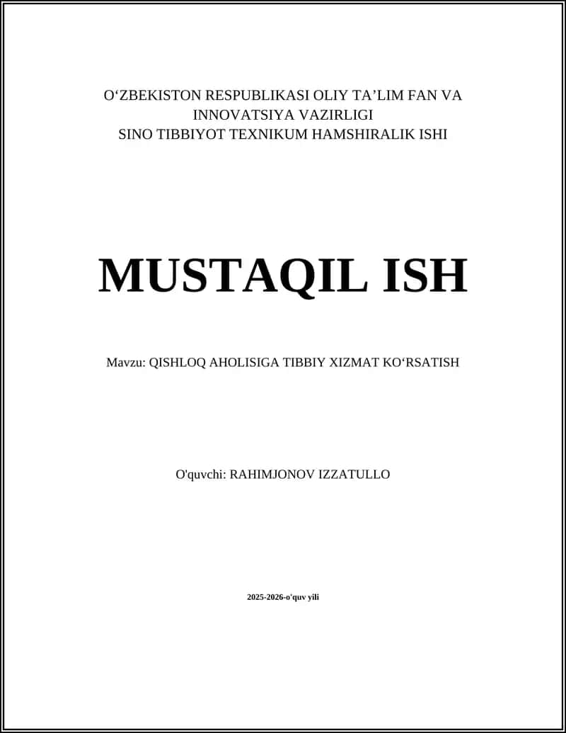 QISHLOQ AHOLISIGA TIBBIY XIZMAT KOʻRSATISH