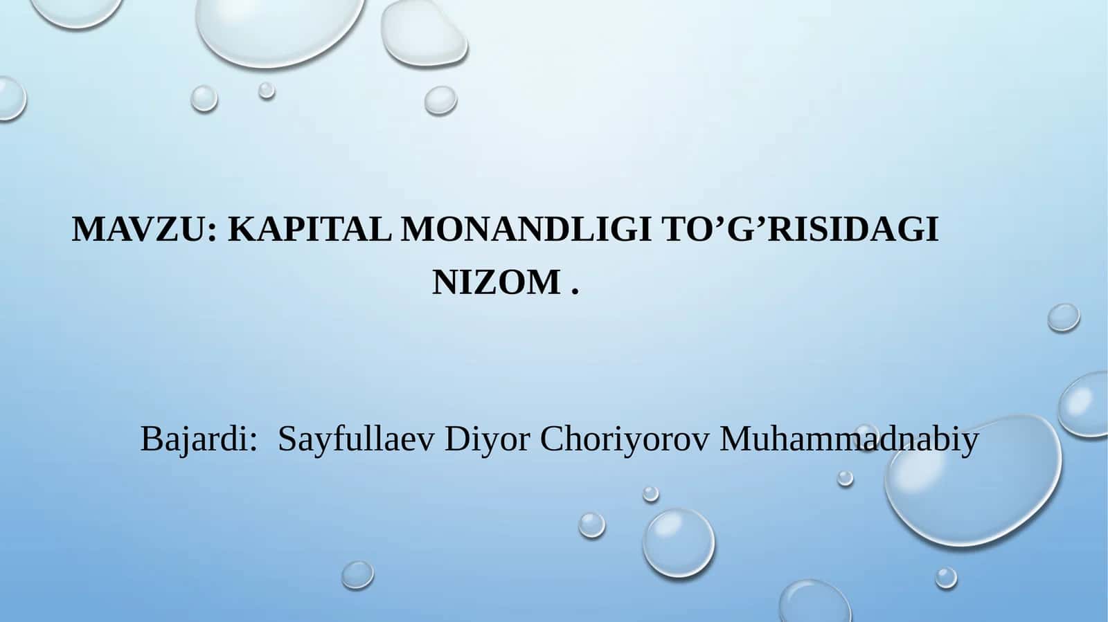 Kapital monandligi to’g’risidagi nizom SLAYD