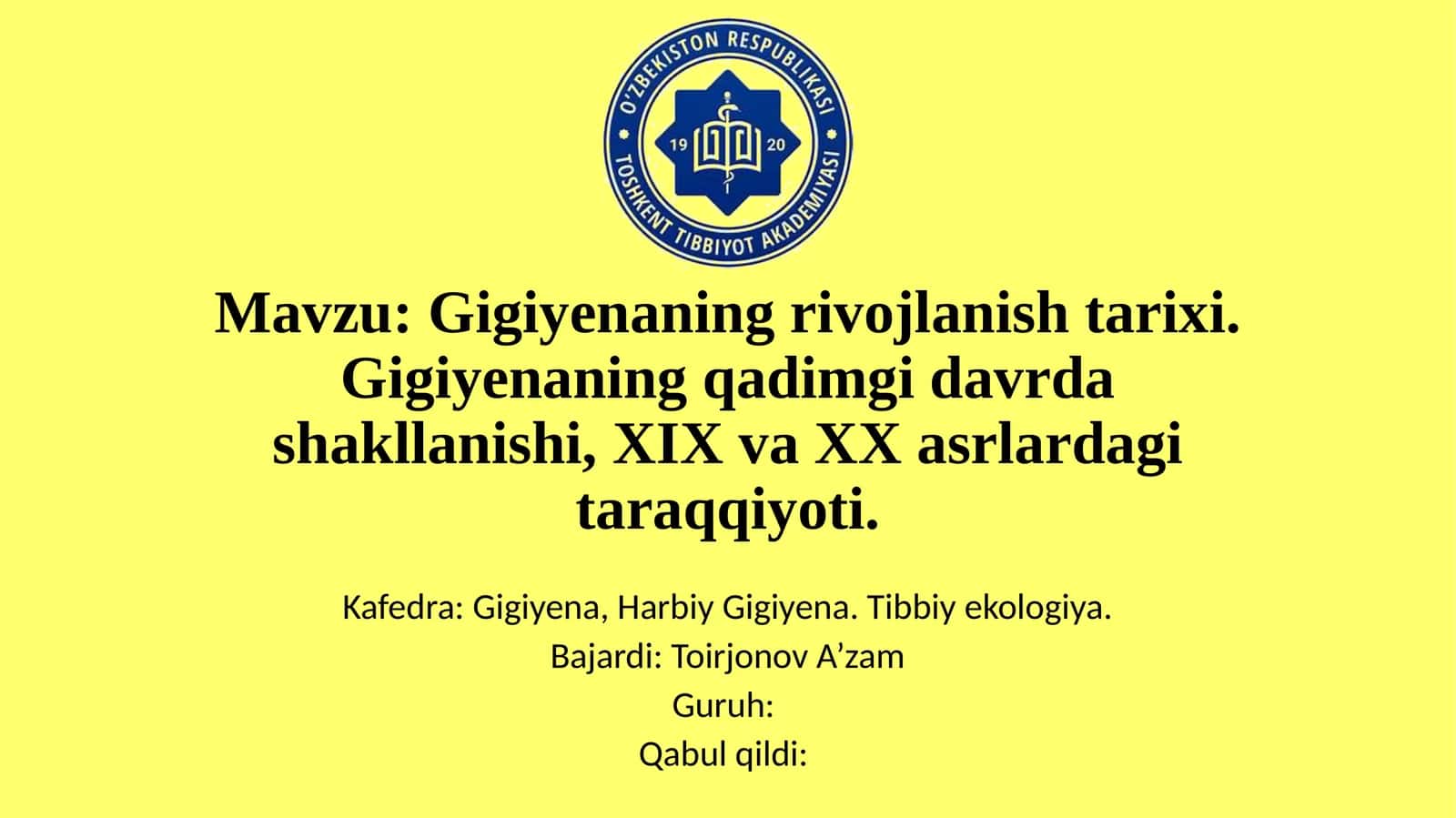 Gigiyenaning rivojlanish tarixi. Gigiyenaning qadimgi davrdashakllanishi, XIX va XX asrlardagi taraqqiyoti