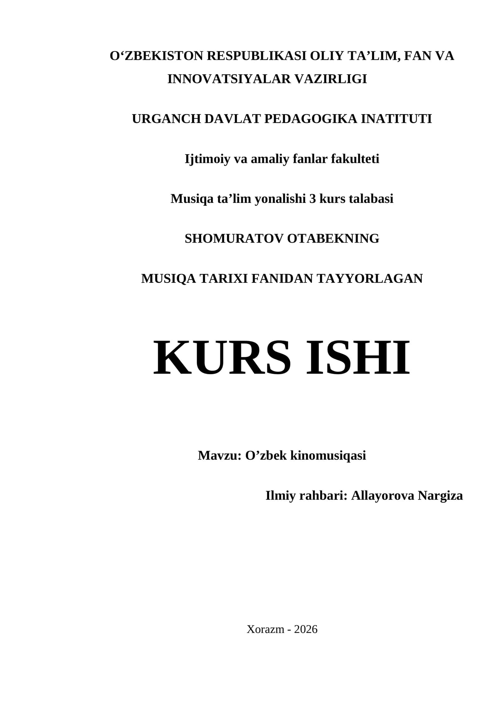 O'zbek kinomusiqasi kurs ishi