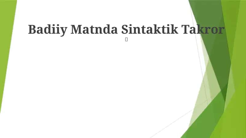 Badiiy Matnda Sintaktik Takror