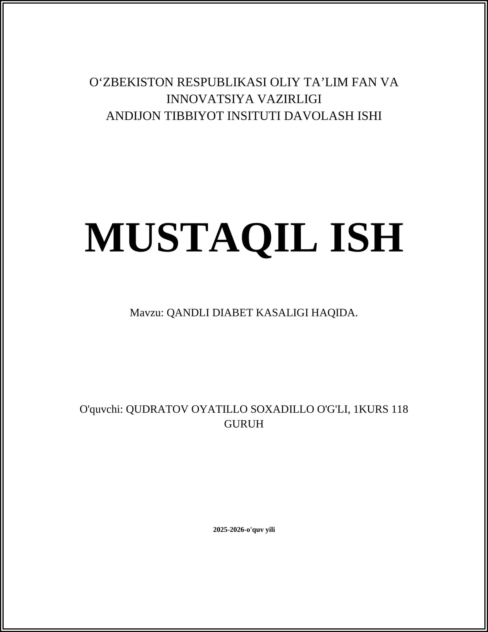 QANDLI DIABET KASALIGI HAQIDA