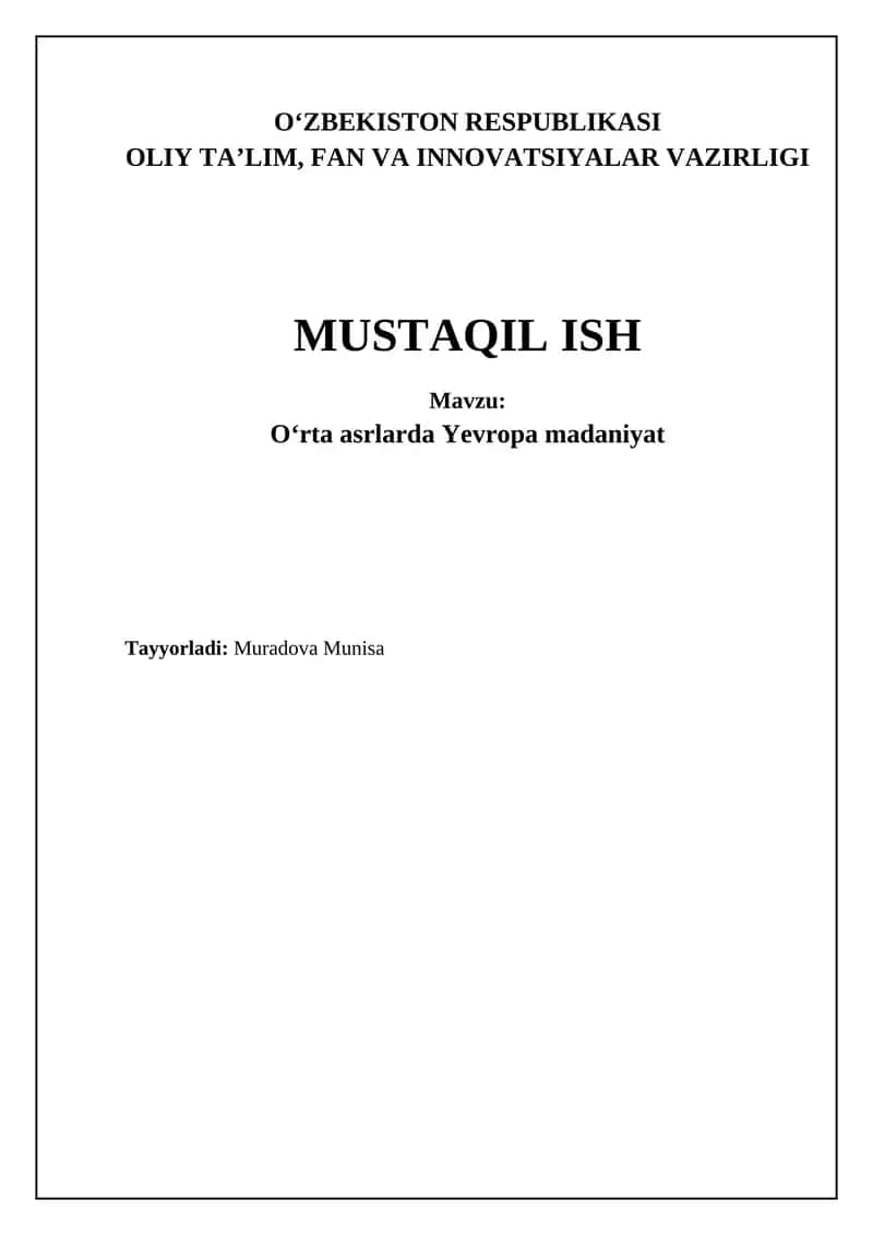 Oʻrta asrlarda Yevropa madaniyat