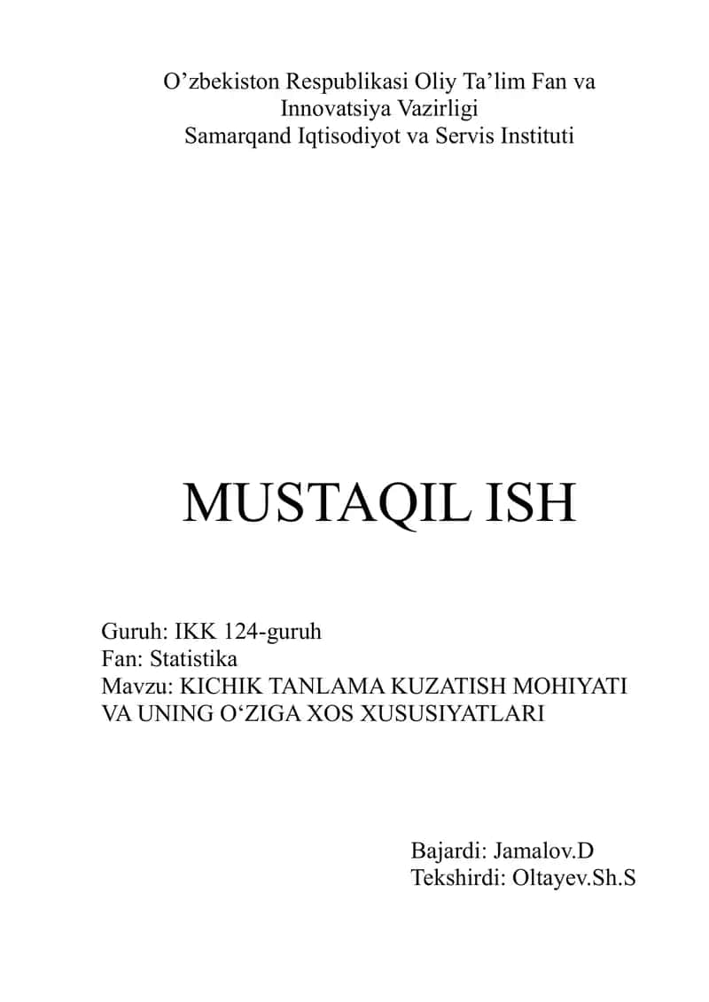 KICHIK TANLAMA KUZATISH MOHIYATI VA UNING O‘ZIGA XOS XUSUSIYATLARI