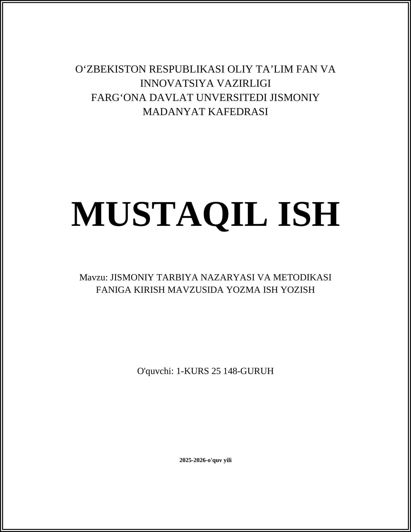 Jismoniy tarbiya nazariyasi va metodikasi faniga kirish