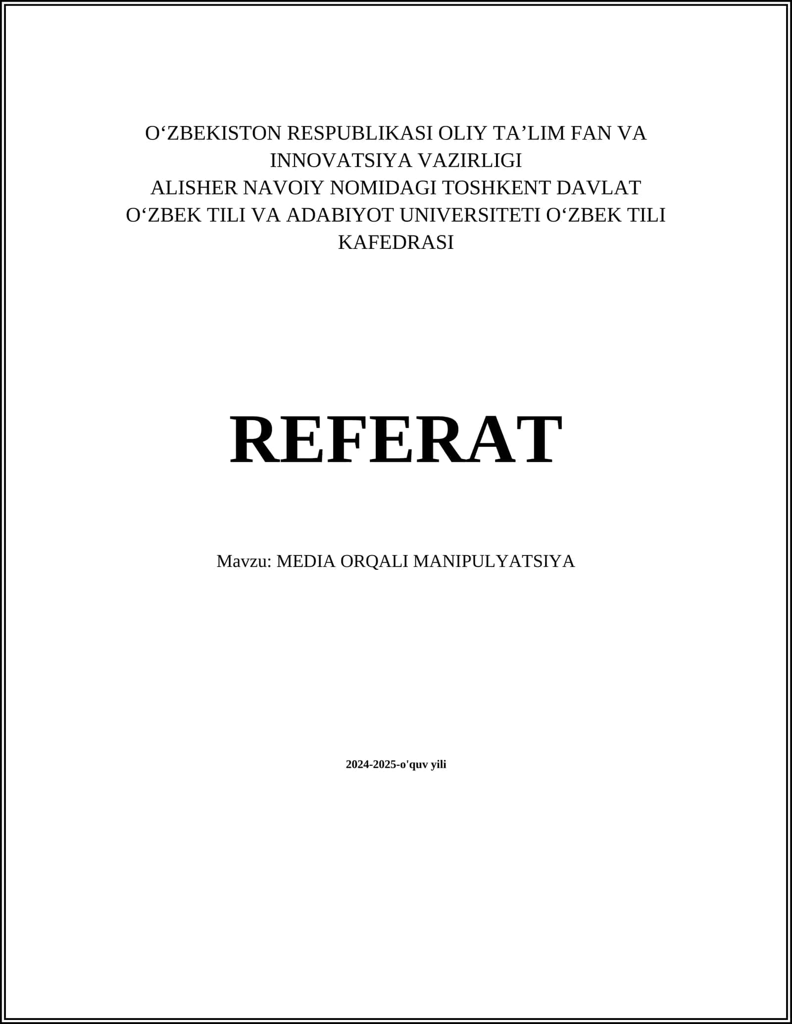 MEDIA ORQALI MANIPULYATSIYA