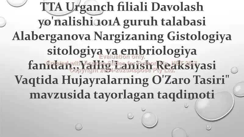 Yallig'Lanish Reaksiyasi Vaqtida Hujayralarning O'Zaro Tasiri