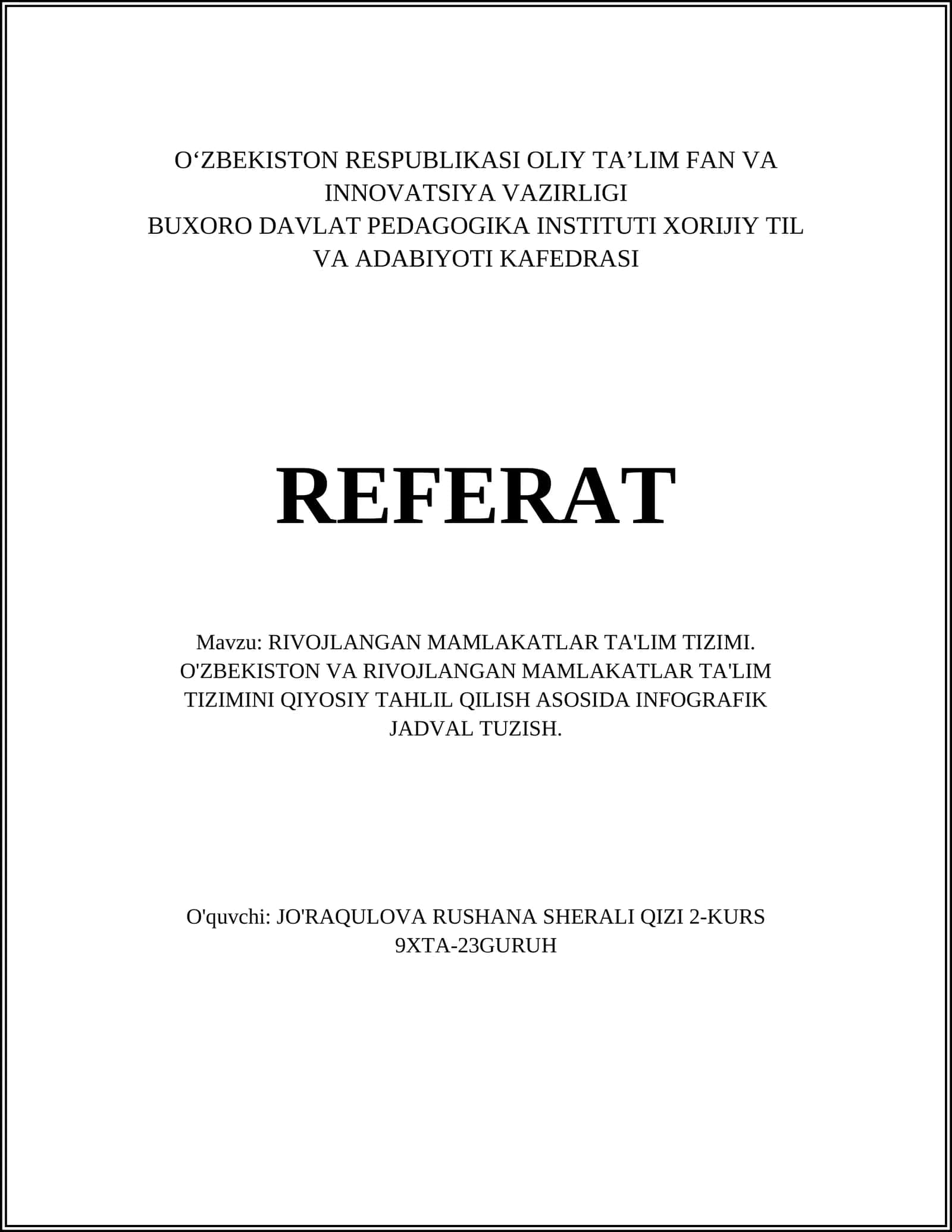 RIVOJLANGAN MAMLAKATLAR TA'LIM TIZIMI