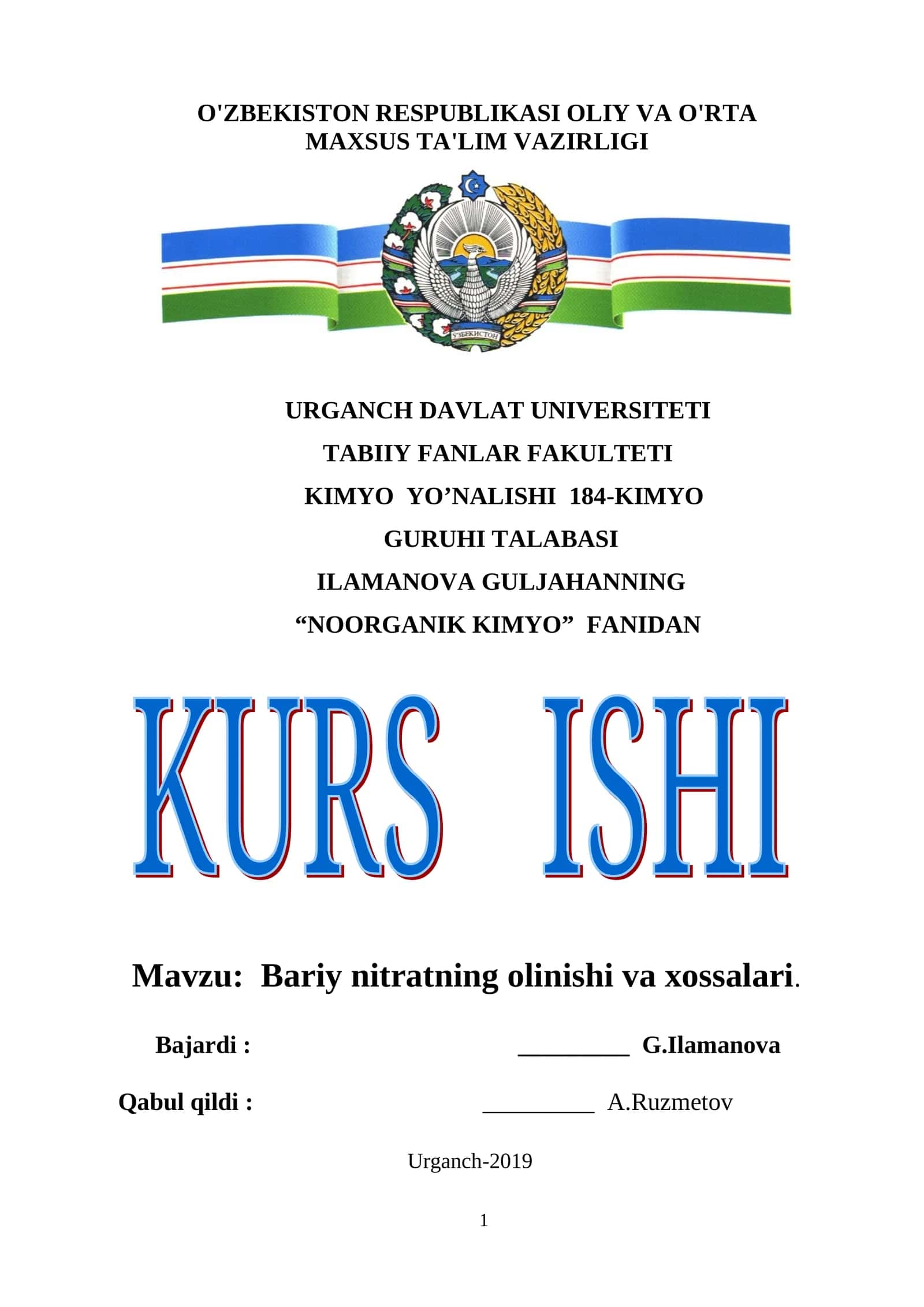 Bariy nitratning olinishi va xossalari