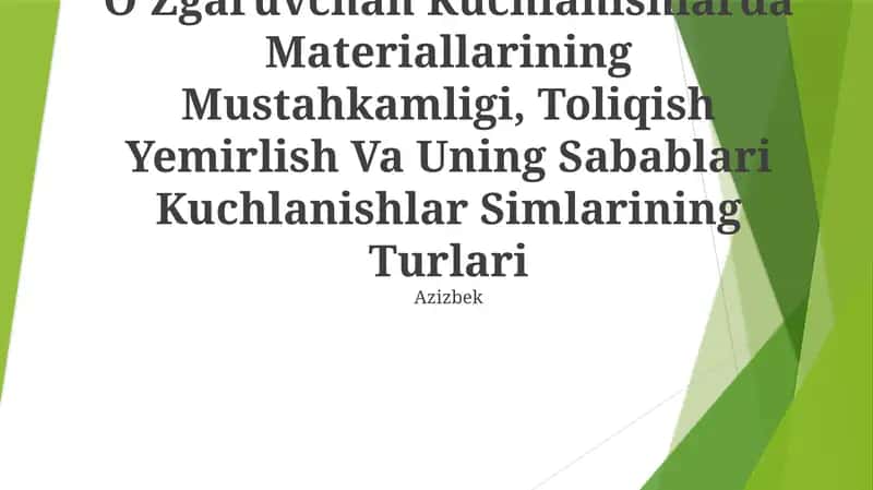 Vaqt BoʻYicha Davriy OʻZgaruvchan Kuchlanishlarda Materiallarining Mustahkamligi