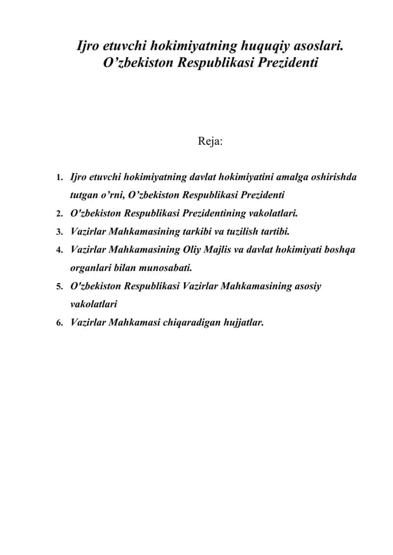 Ijro etuvchi hokimiyatning huquqiy asoslari