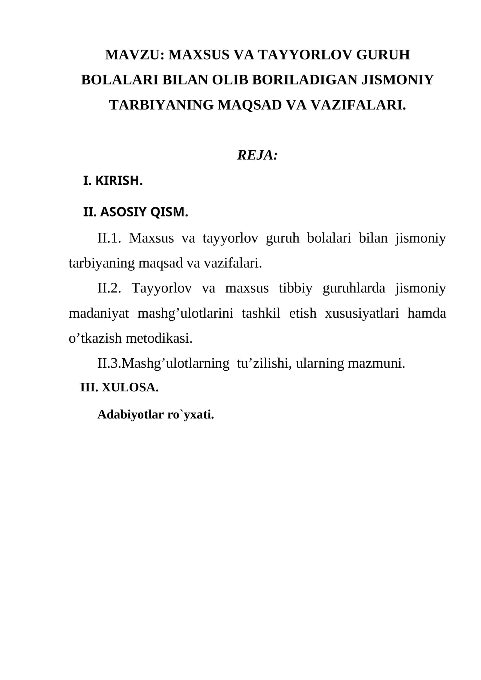MAXSUS VA TAYYORLOV GURUH BOLALARI BILAN OLIB BORILADIGAN JISMONIY TARBIYANING MAQSAD VA VAZIFALARI