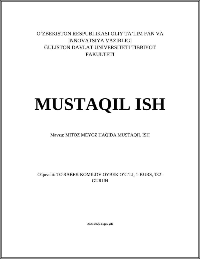 MITOZ MEYOZ HAQIDA MUSTAQIL ISH