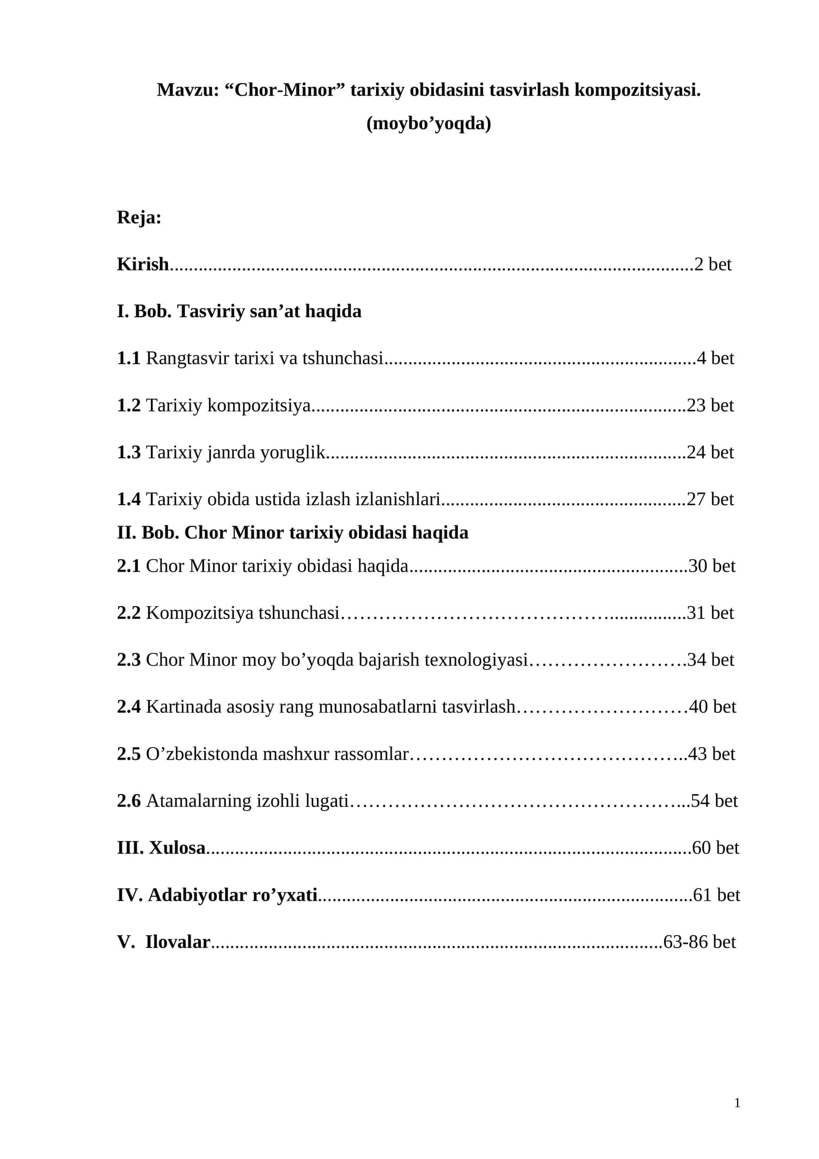 Chor-Minor tarixiy obidasini tasvirlash kompozitsiyasi. (moybo’yoqda). BMI