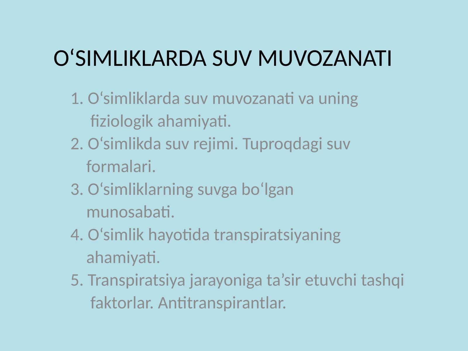 O‘SIMLIKLARDA SUV MUVOZANATI