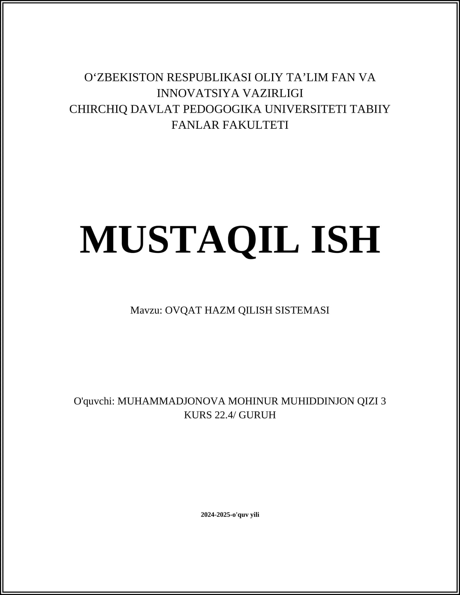 OVQAT HAZM QILISH SISTEMASI