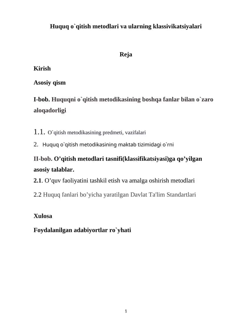 Huquq o`qitish metodlari va ularning klassivikatsiyalari
