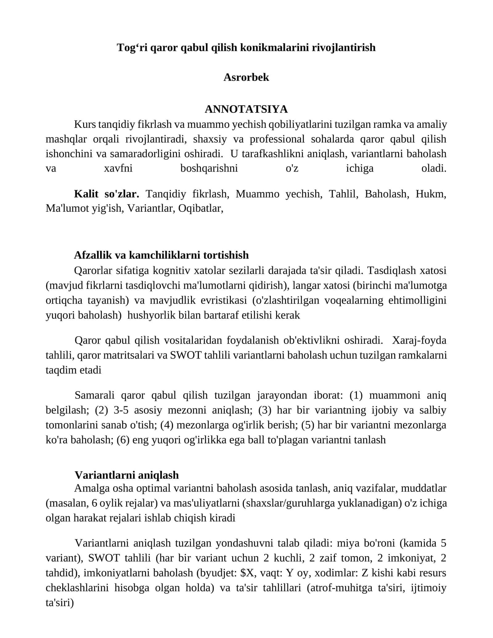 Rivojlantirish konikmalarini qabul qilish qobiliyati