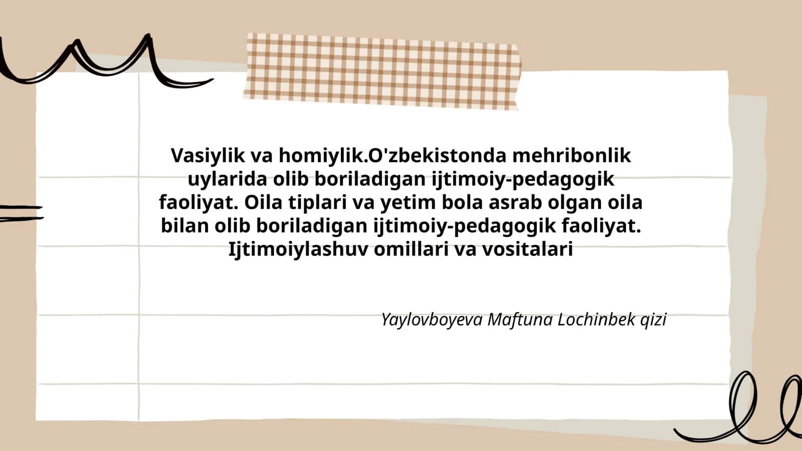 O'zbekistonda mehribonlik uylarida olib boriladigan ijtimoiy-pedagogik faoliyat