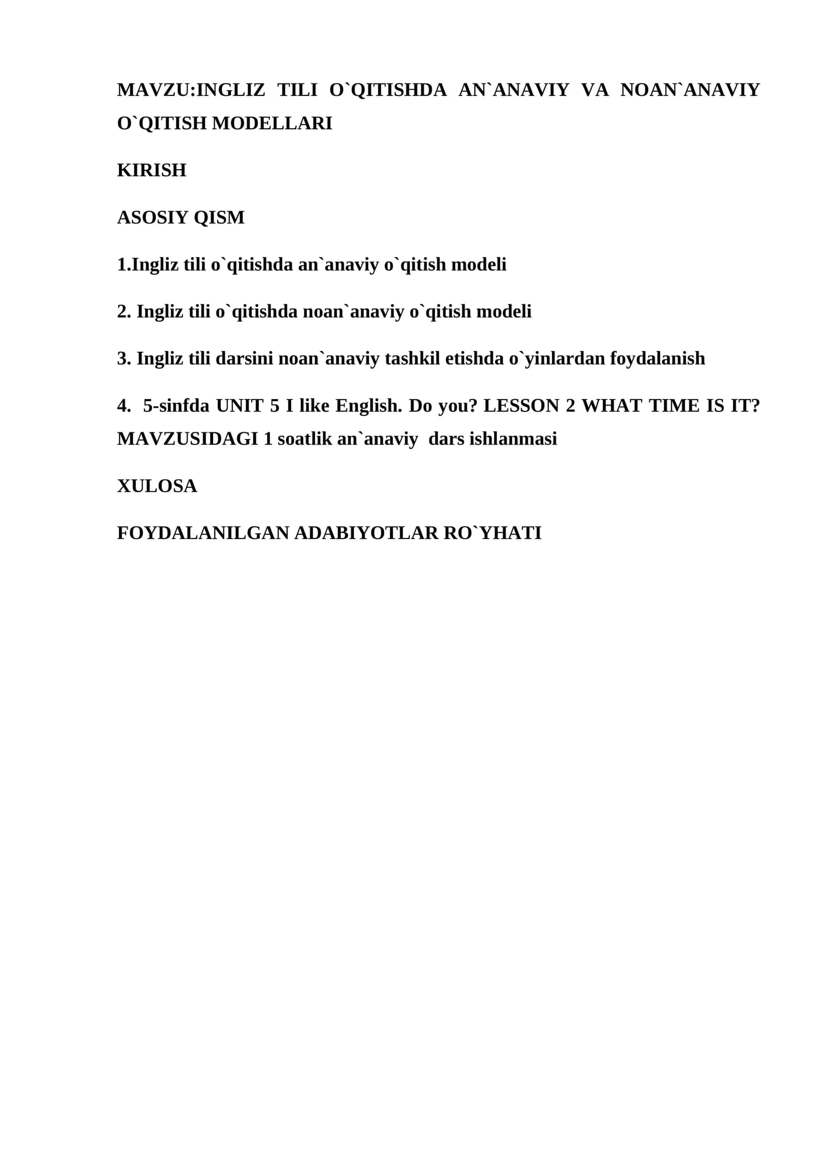 INGLIZ TILI O`QITISHDA AN`ANAVIY VA NOAN`ANAVIY O`QITISH MODELLARI