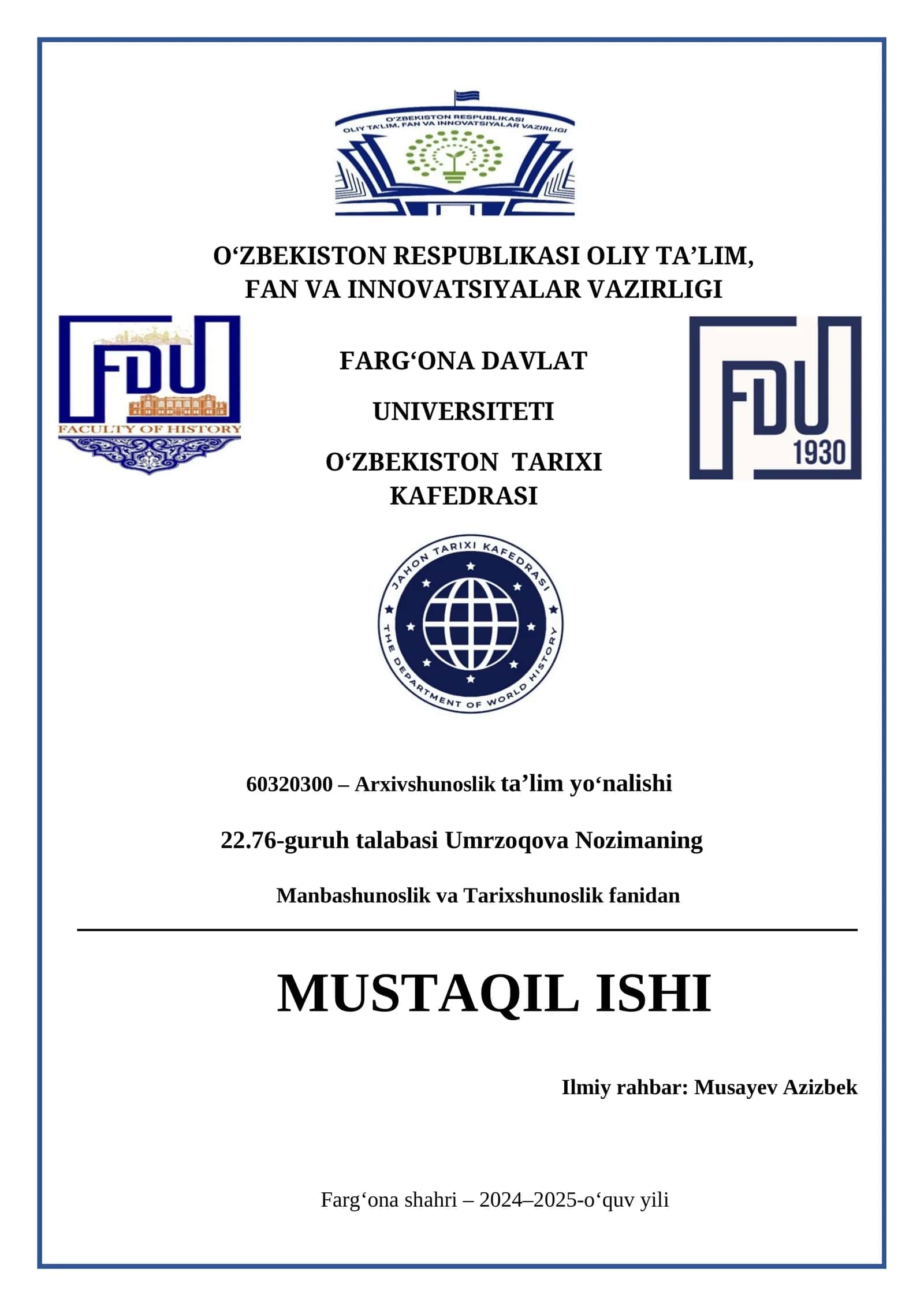 Arxivshunoslik ta'lim yo‘nalishi