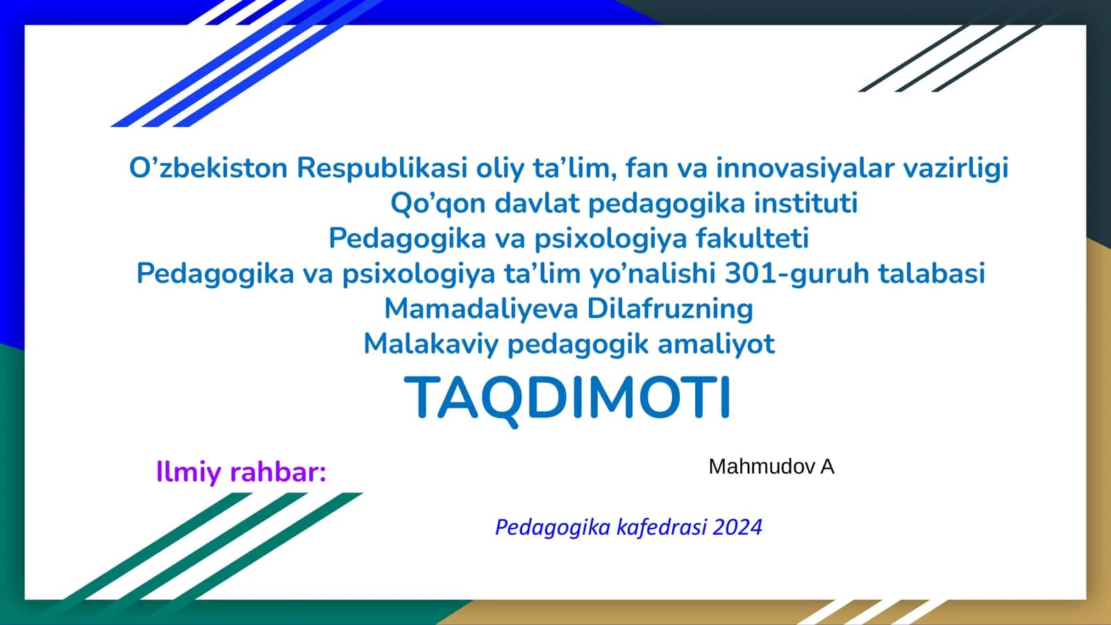 Malakaviy pedagogik amaliyot