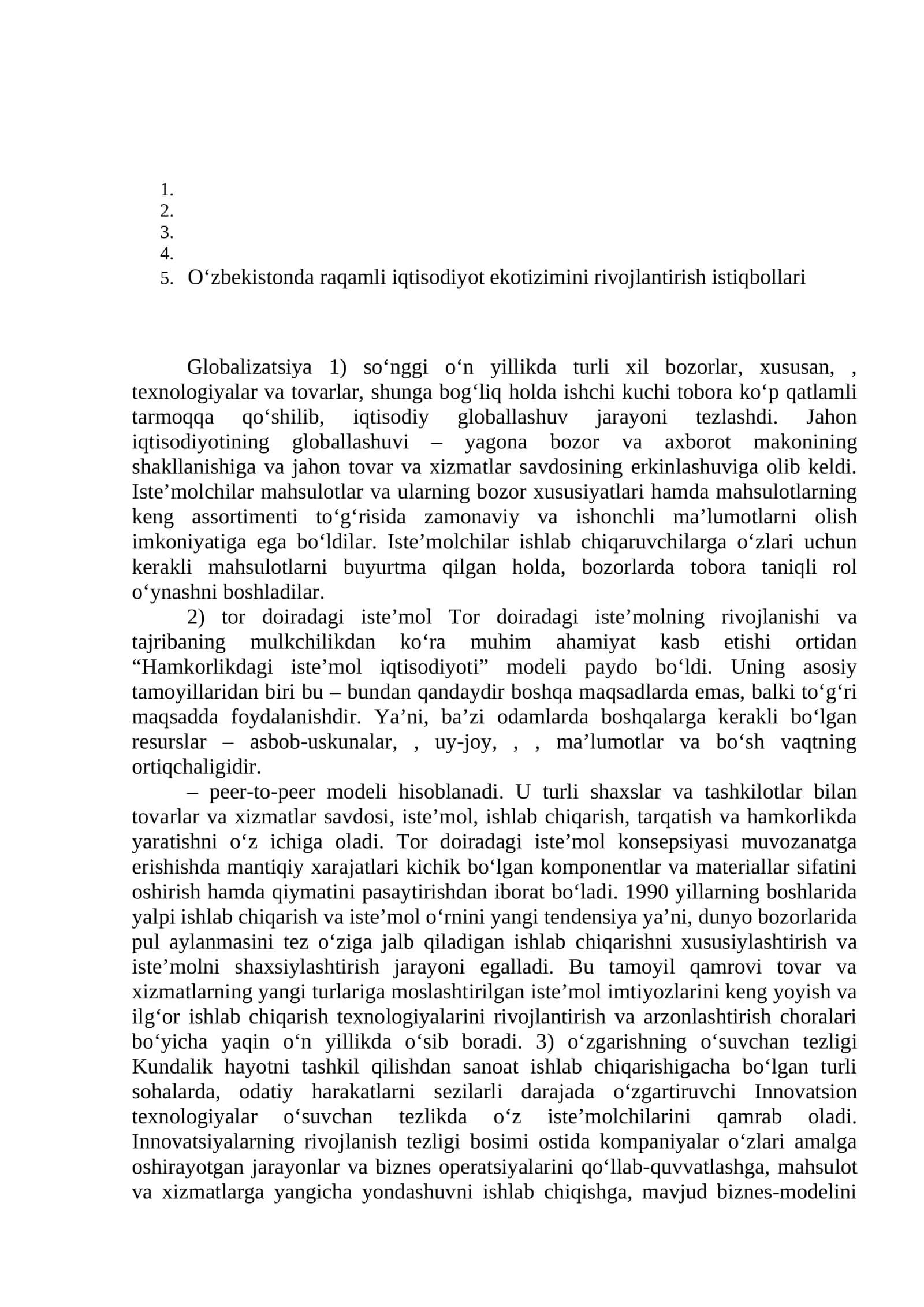 O‘zbekistonda raqamli iqtisodiyot ekotizimini rivojlantirish istiqbollari