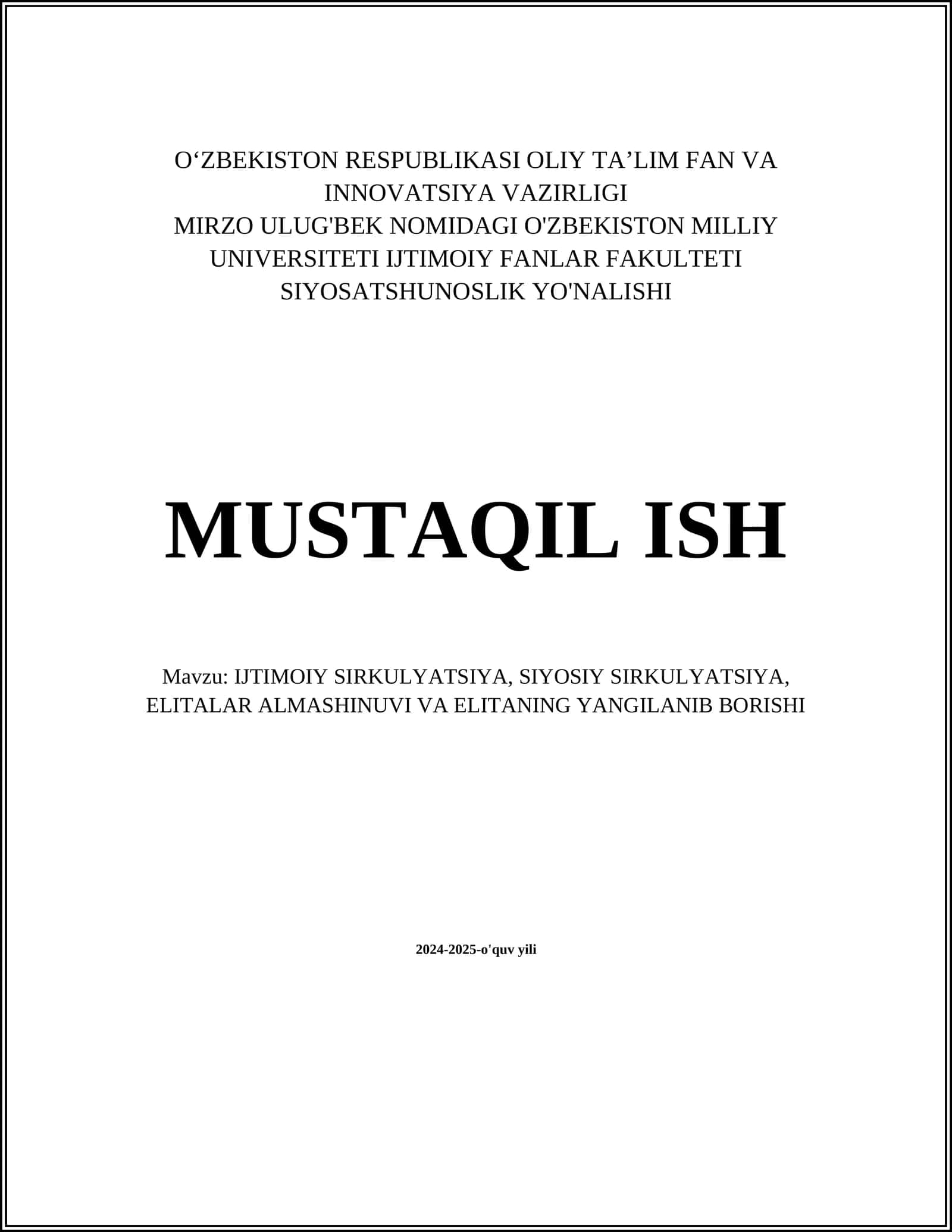 IJTIMOIY SIRKULYATSIYA, SIYOSIY SIRKULYATSIYA, ELITALAR ALMASHINUVI VA ELITANING YANGILANIB BORISHI