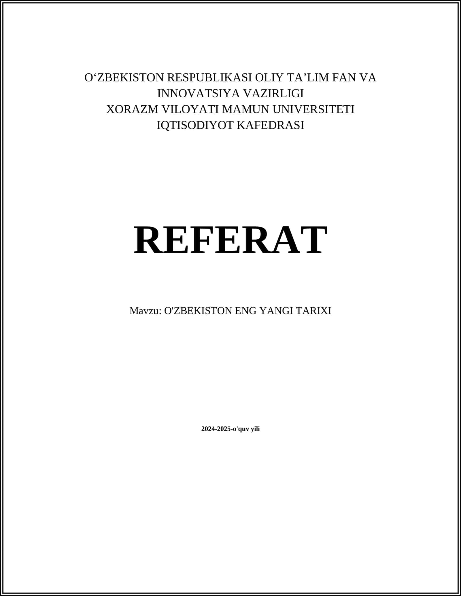 O'ZBEKISTON ENG YANGI TARIXI