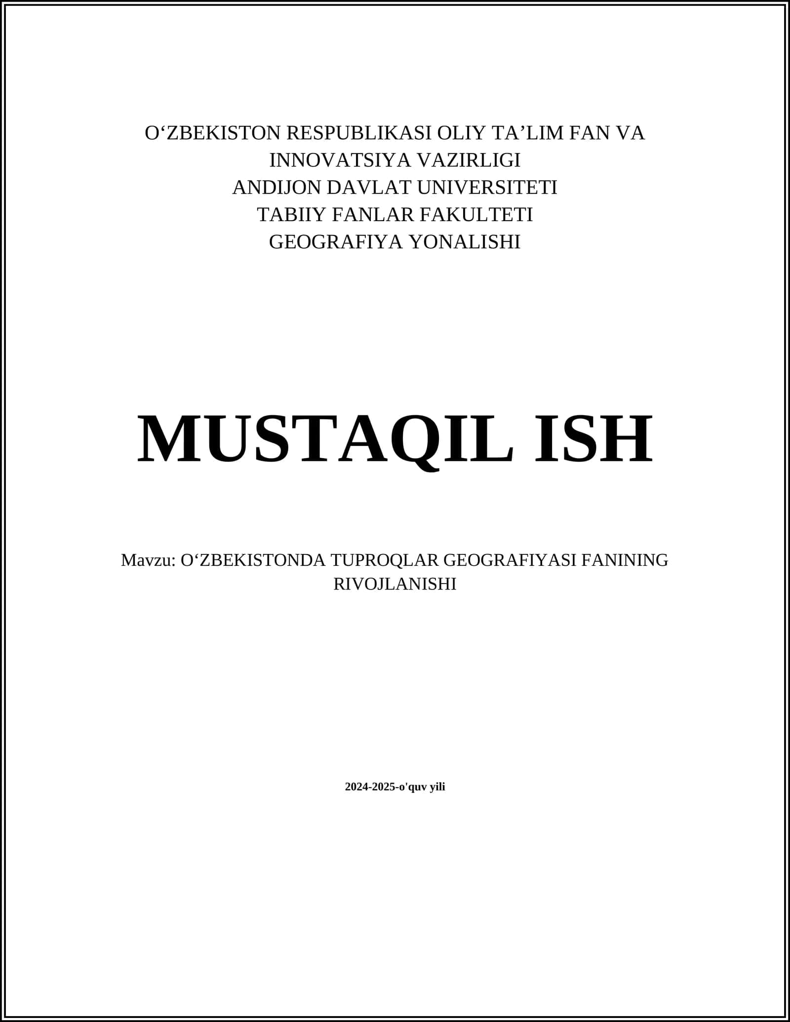 Oʻzbekistonda Tuproqlar Geografiyasi Fanining Rivojlanishi