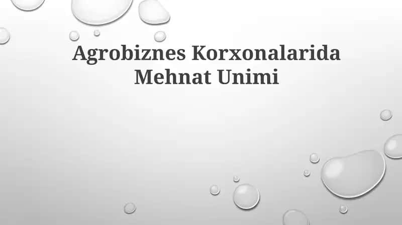 Agrobiznes Korxonalarida Mehnat Unimi