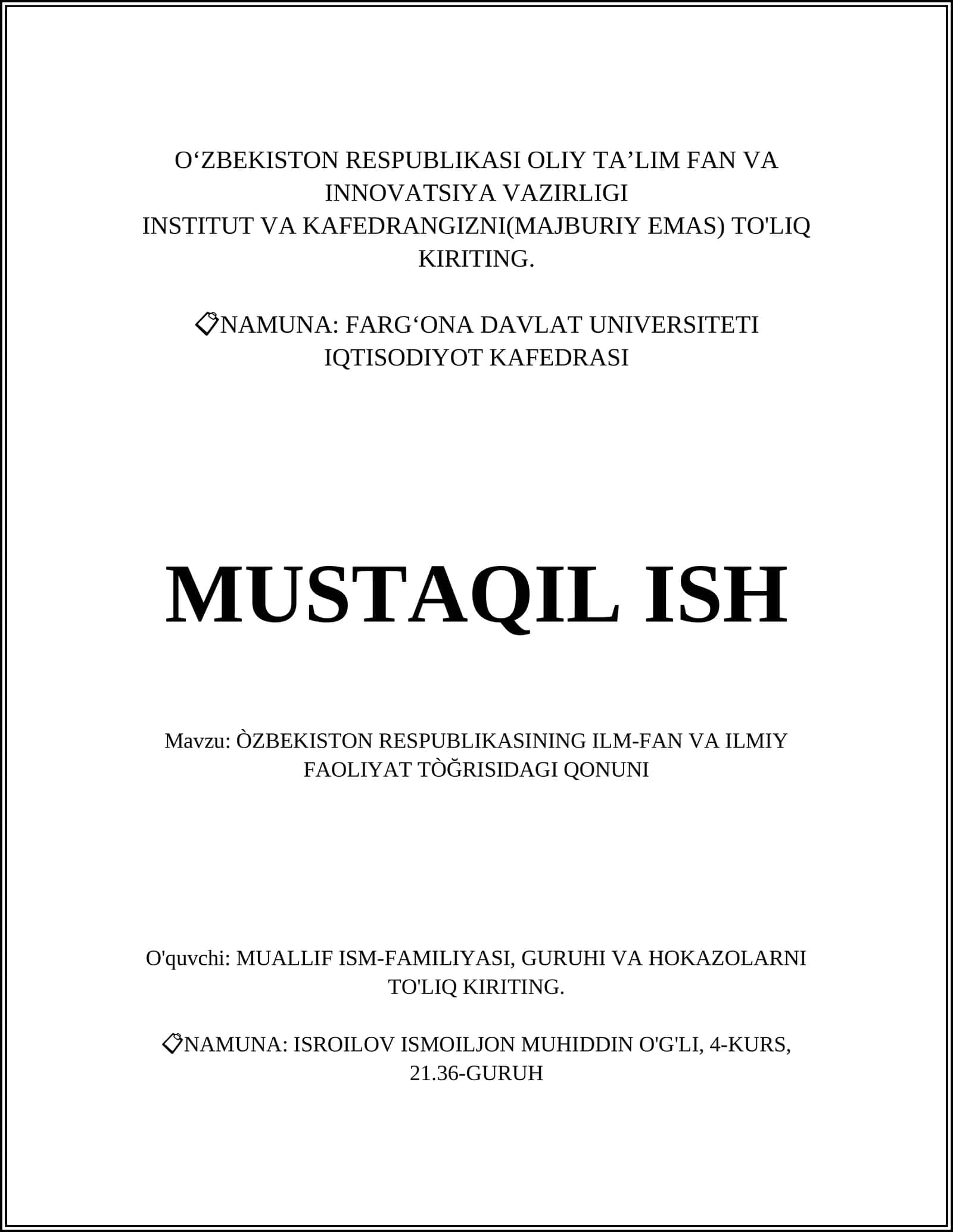 ÒZBEKISTON RESPUBLIKASINING ILM-FAN VA ILMIY FAOLIYAT TÒĞRISIDAGI QONUNI