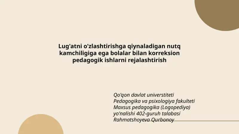 Korreksion pedagogik ishlarni rejalashtirish