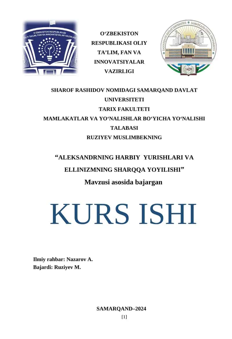 ALEKSANDRNING HARBIY YURISHLARI VA ELLINIZMNING SHARQQA YOYILISHI