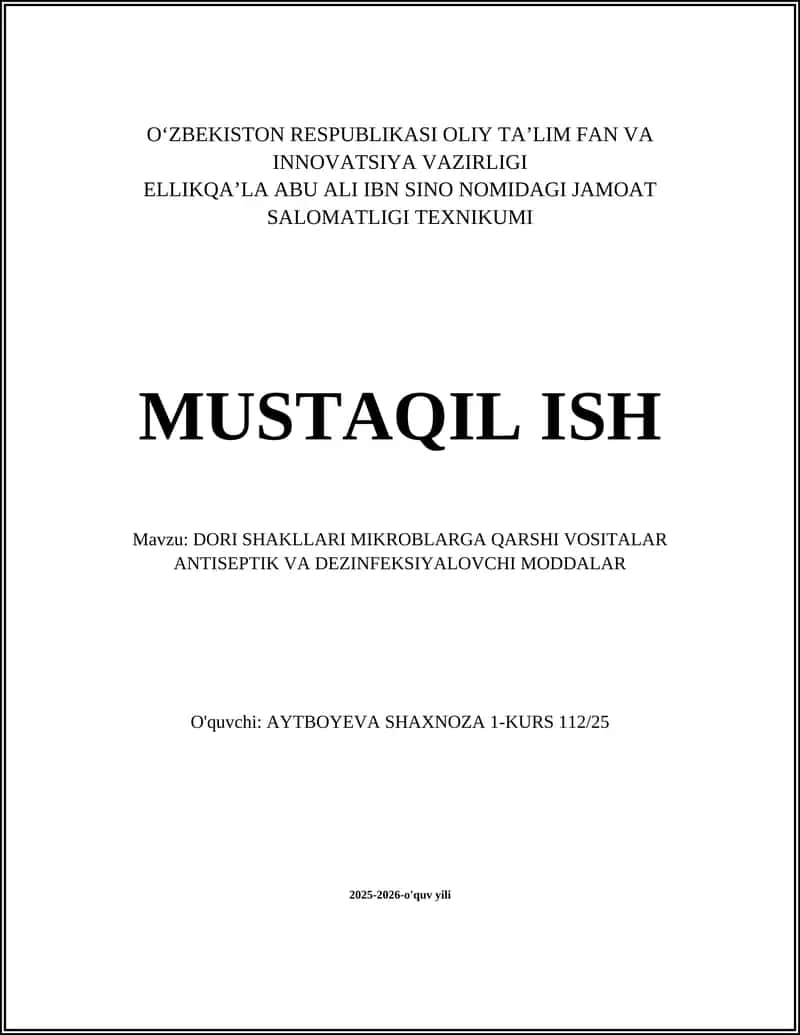 Antiseptik va dezinfeksiya qiluvchi moddalar