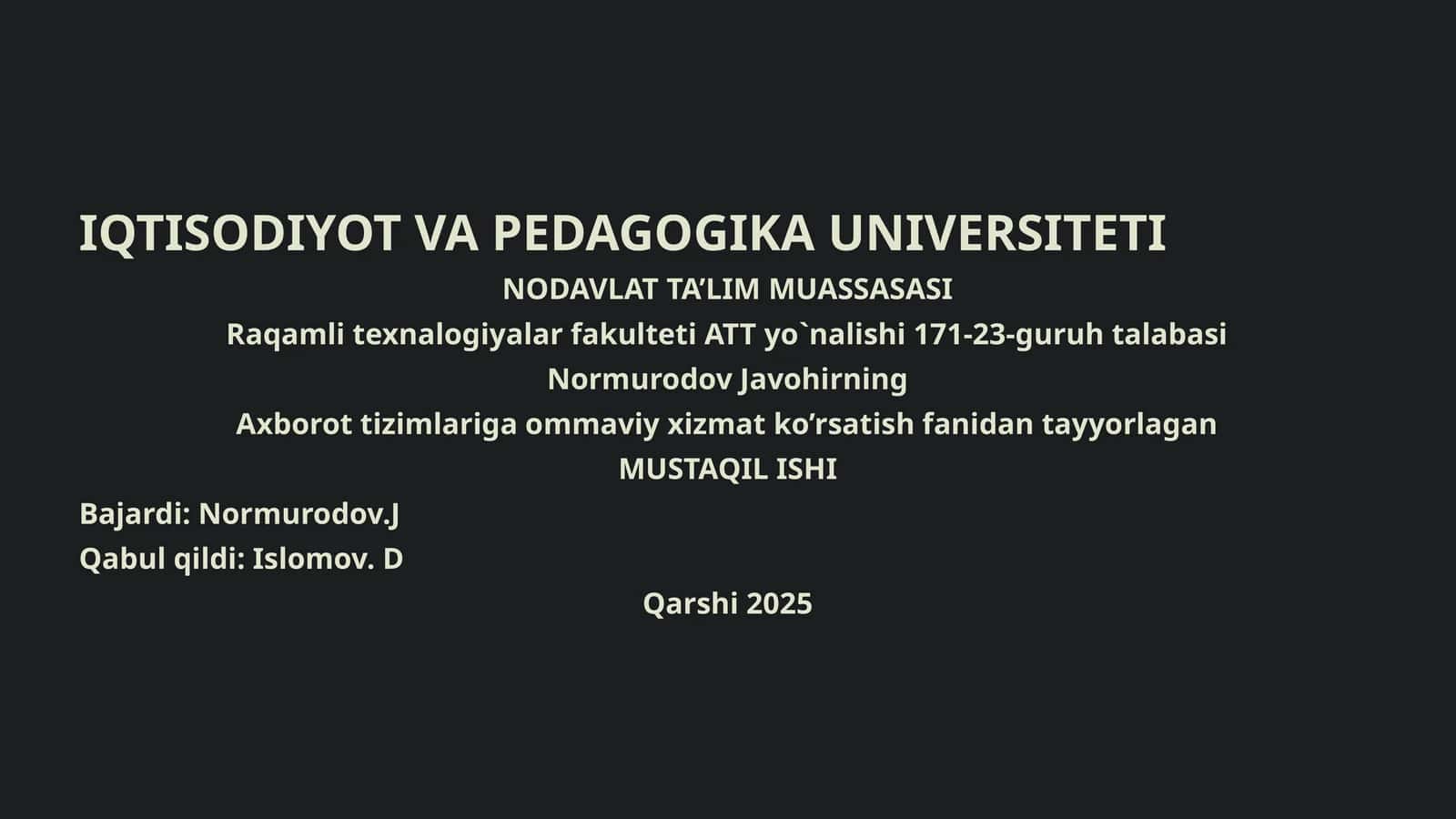 Markov Jarayonlari va Navbat Tizimlarida Tatbiqi