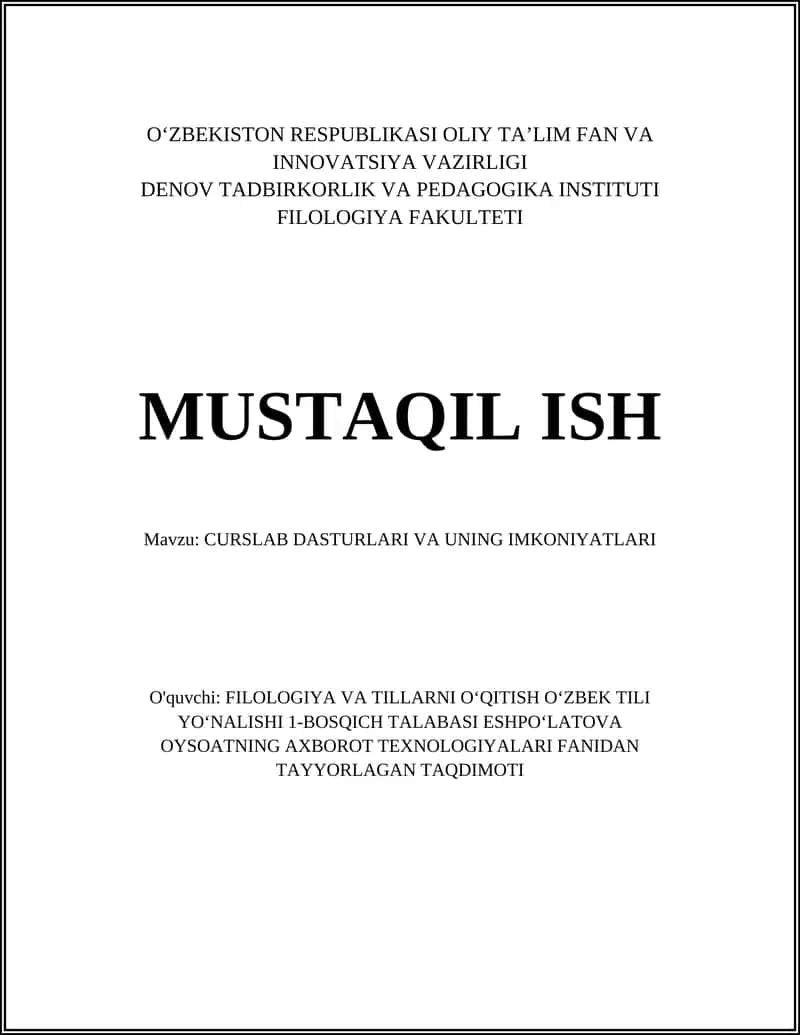 CURSLAB DASTURLARI VA UNING IMKONIYATLARI