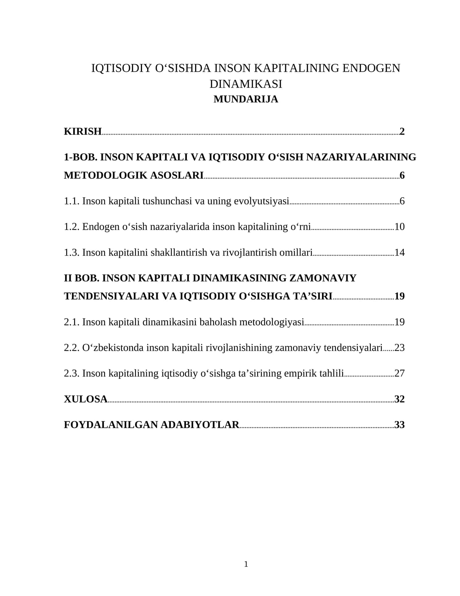 IQTISODIY O‘SISHDA INSON KAPITALINING ENDOGEN DINAMIKASI