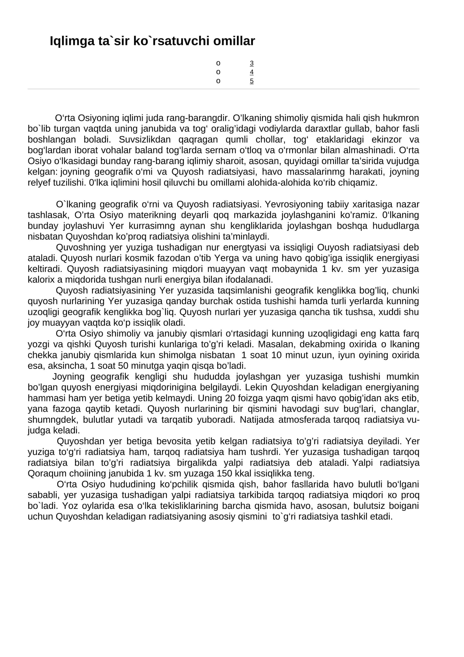 Iqlimga ta`sir ko`rsatuvchi omillar