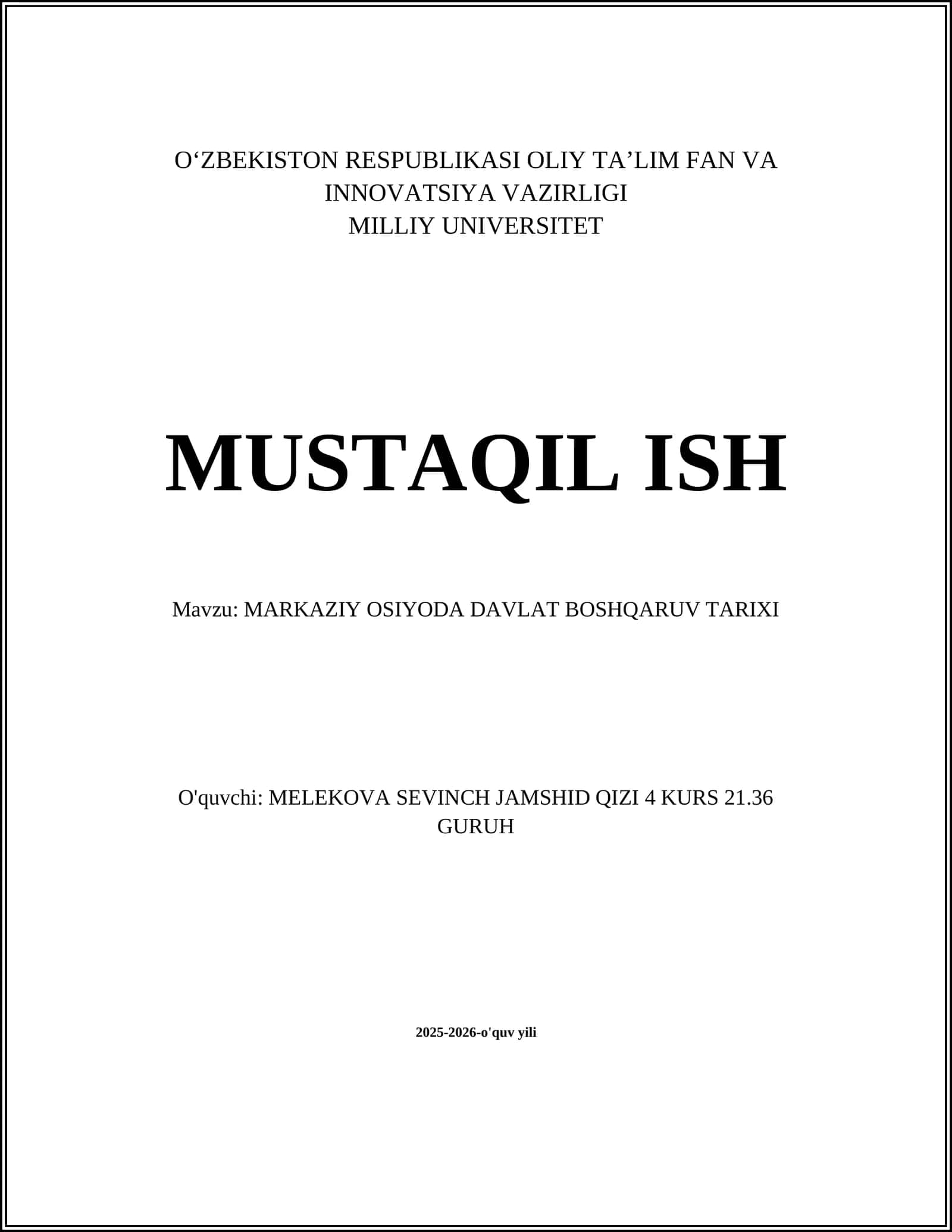 MARKAZIY OSIYODA DAVLAT BOSHQARUV TARIXI