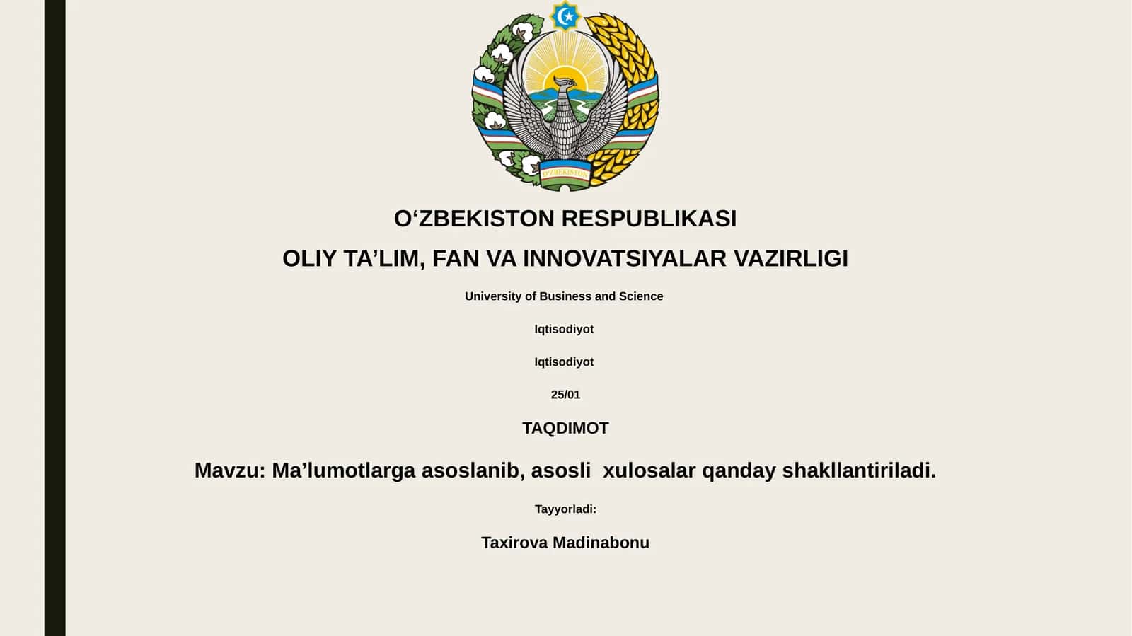 Ma’lumotlardan xulosaga kelish jarayoni