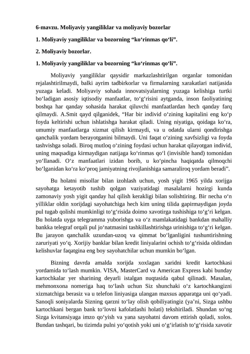 Moliyaviy yangiliklar va moliyaviy bozorlar