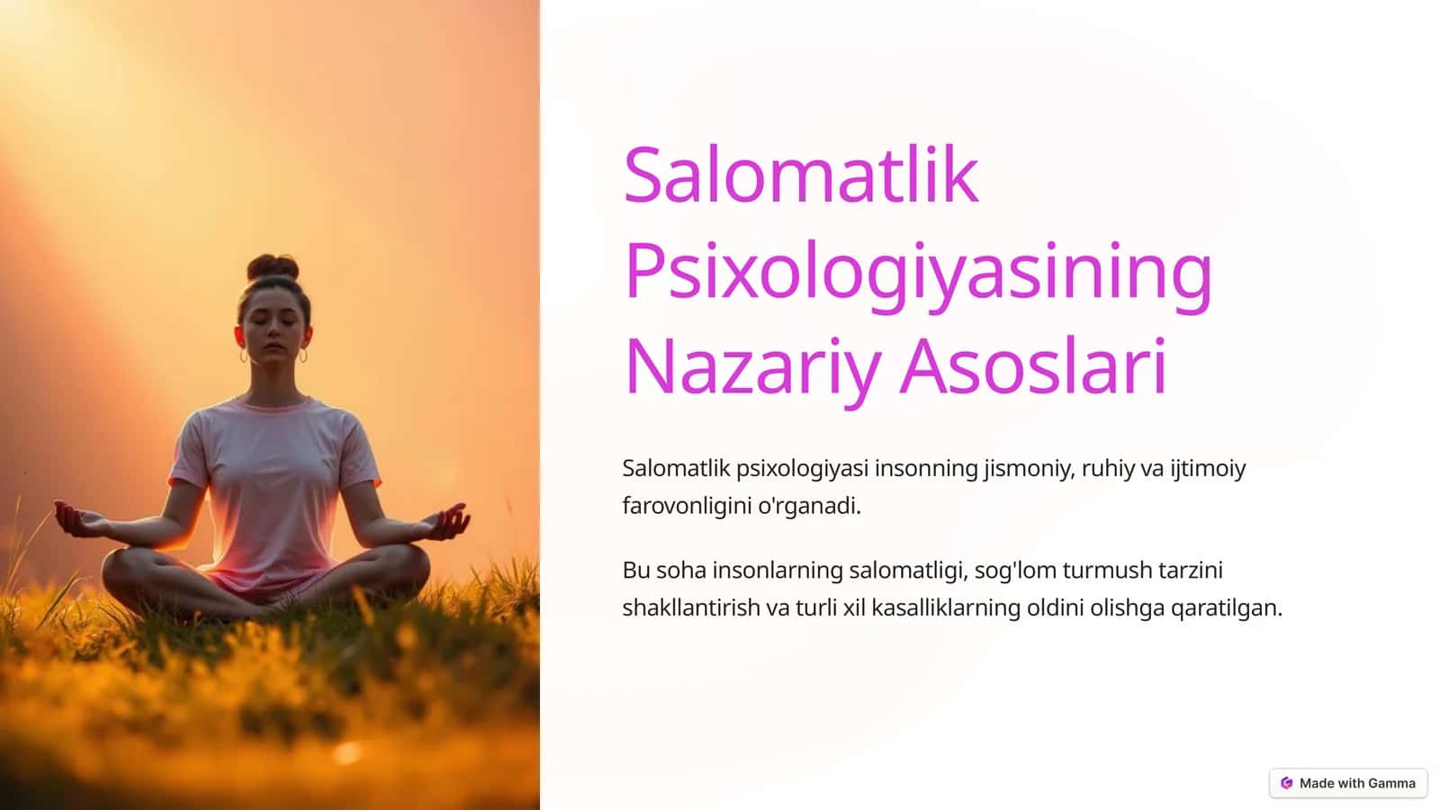 Salomatlik Psixologiyasining Nazariy Asoslari